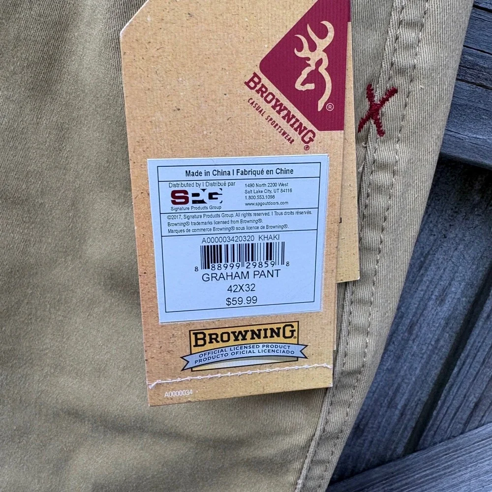 2pk Browning Heritage Graham Pants Mens 42x32 Khaki Stretch Cotton Utility NWT